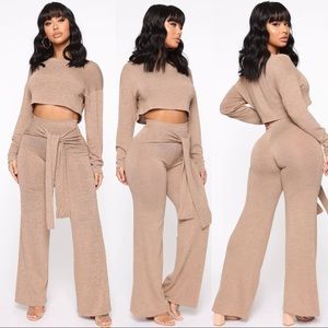 Matching Crop Top & Pants Set - Taupe - XS